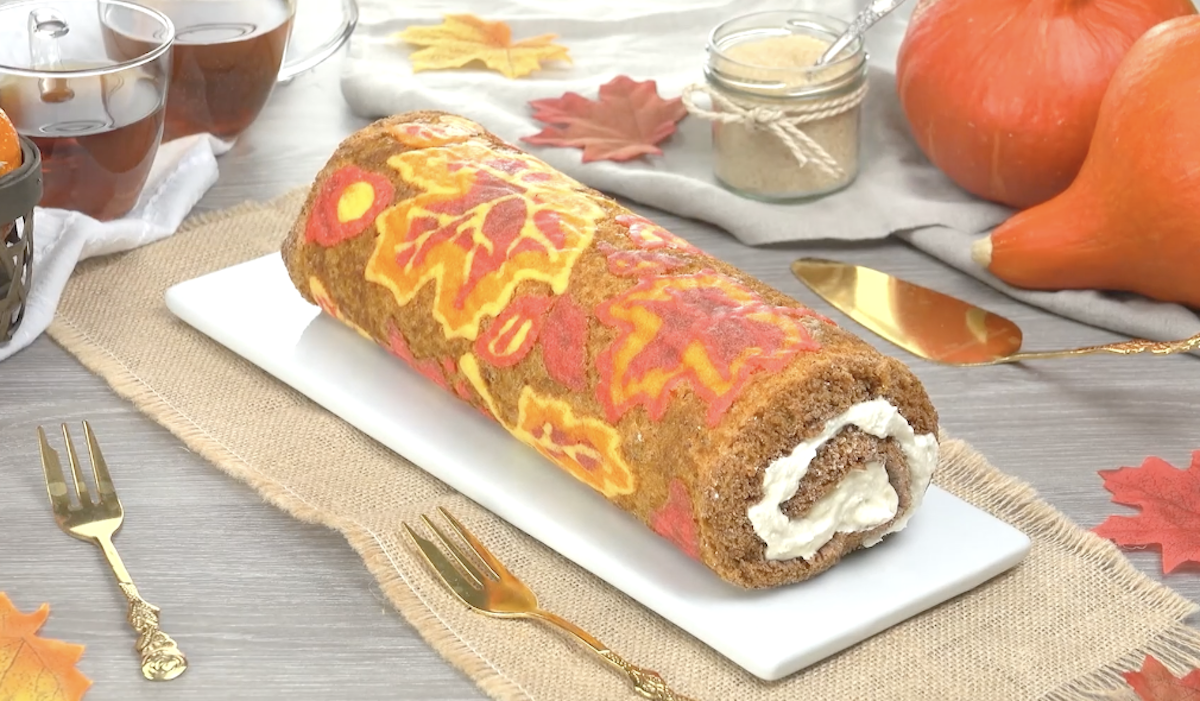 Pumpkin Spice Cake Roll Filled With Buttercream Frosting