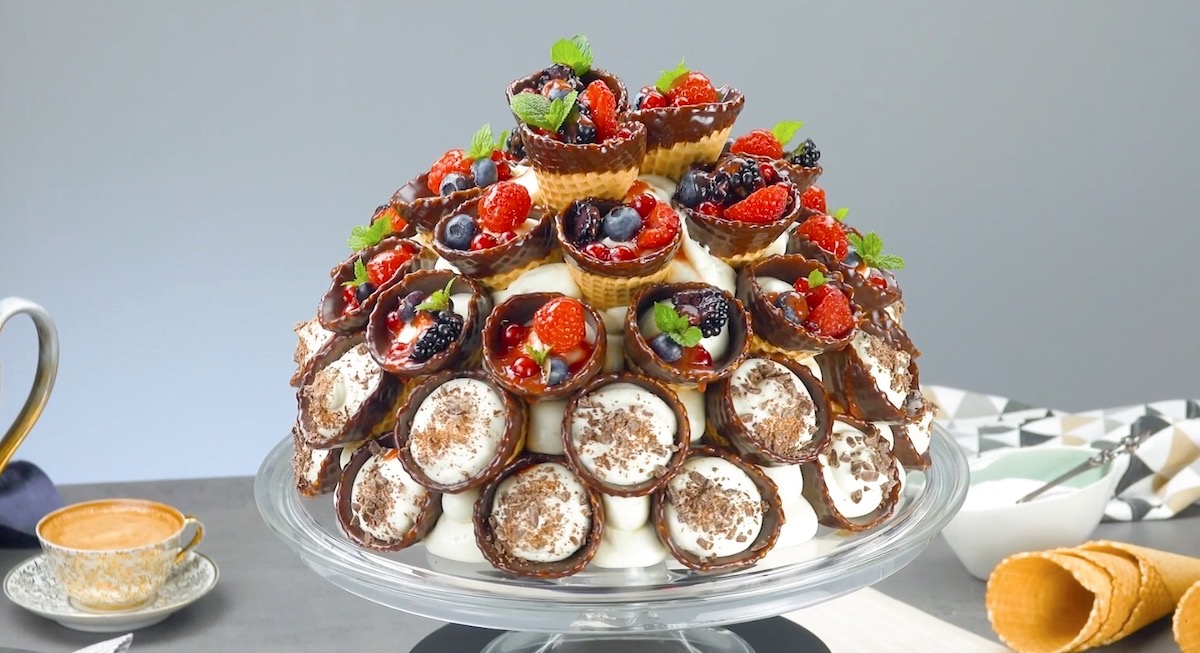 Waffle Cone Cake With Fresh Berries