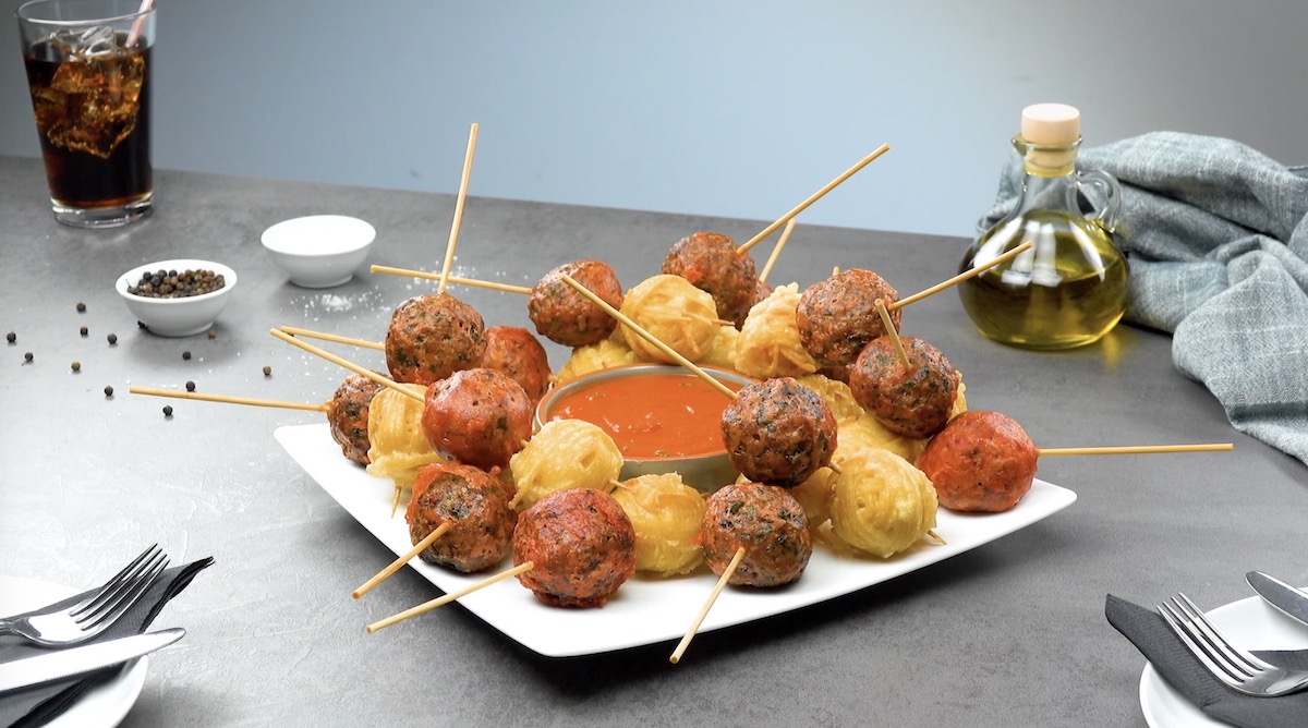 Fried Spaghetti & Meatballs On A Stick