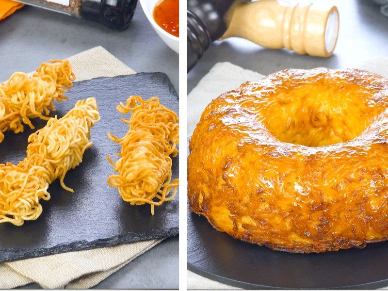2 Fun Ways To Eat Pasta And Noodles: Deep-Fried Ramen And Cheesy Spaghetti Cake