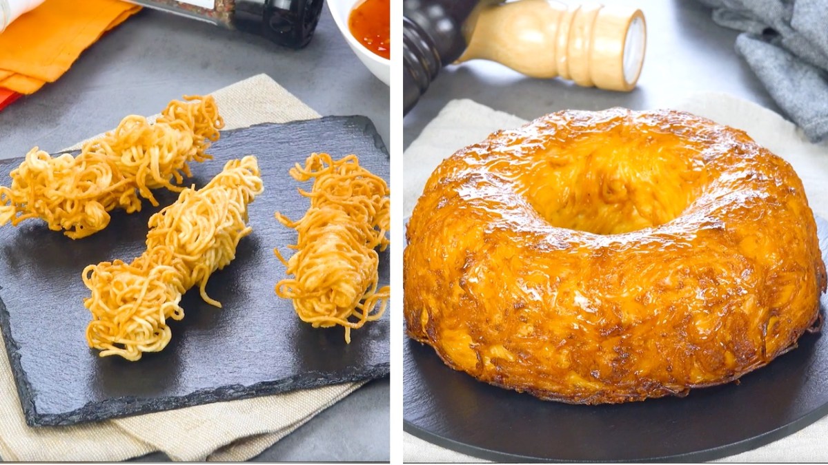 2 Fun Ways To Eat Pasta And Noodles: Deep-Fried Ramen And Cheesy Spaghetti Cake
