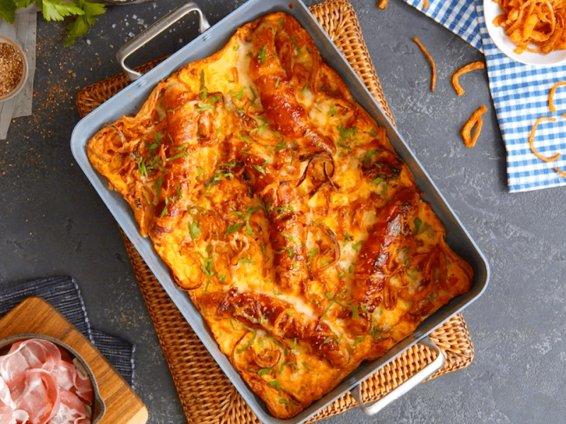 Bacon and Bratwurst Breakfast Casserole